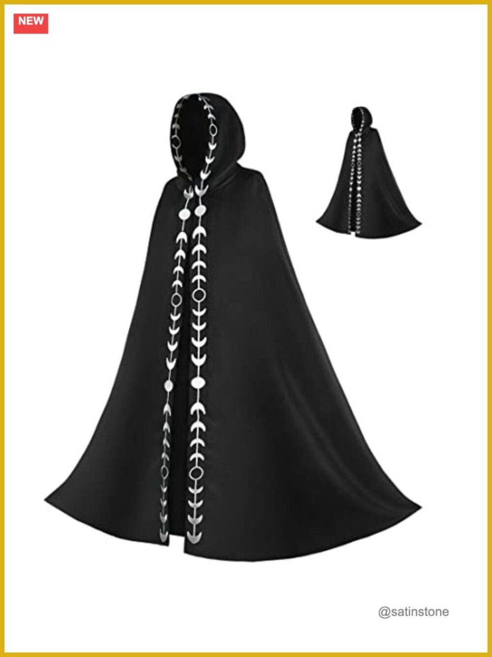 Moon Phases Embroidery Hooded Cloak Medieval Renaissance Long Cape Witch Robe
